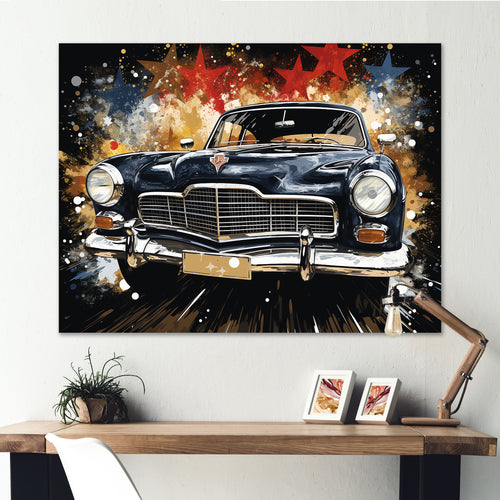 Black classic Vintage American car - Car Old American Canvas Wall Art