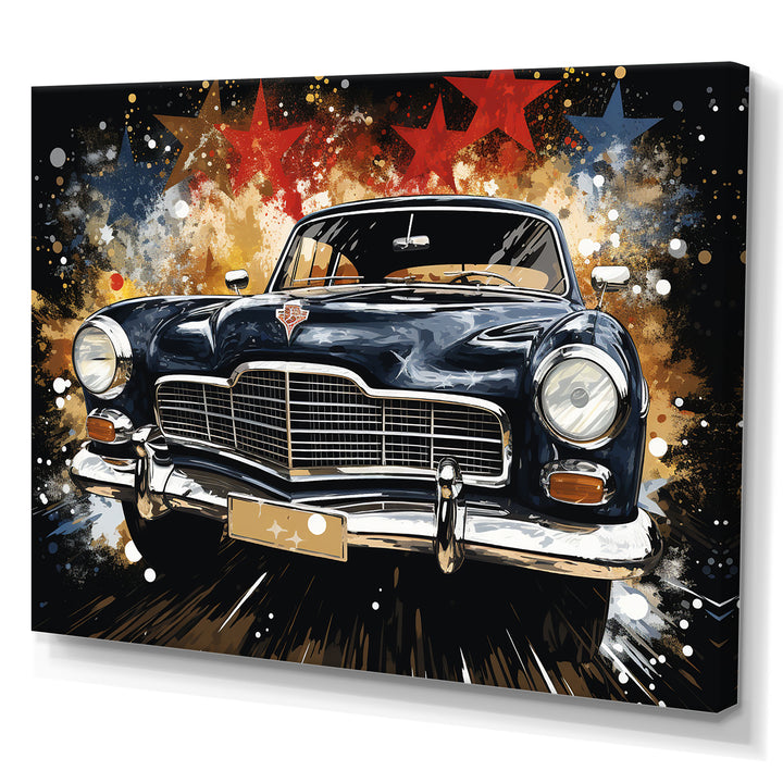 Black classic Vintage American car - Car Old American Canvas Wall Art