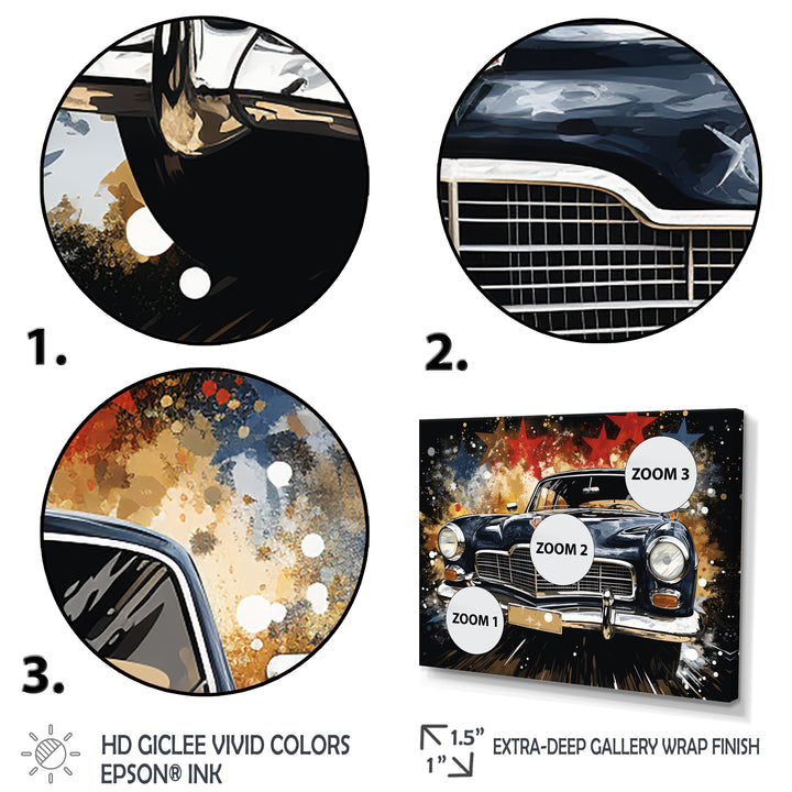 Black classic Vintage American car - Car Old American Canvas Wall Art