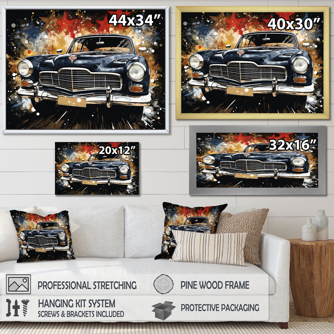 Black classic Vintage American car - Car Old American Canvas Wall Art