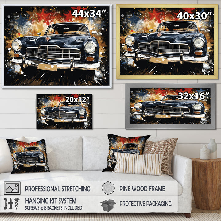 Black classic Vintage American car - Car Old American Canvas Wall Art