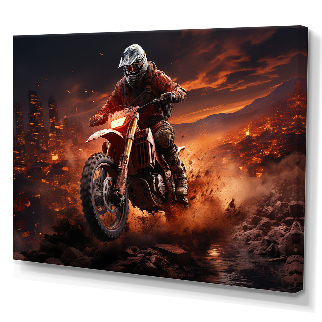 Orange and black Dirt Bike rider I - Motorcycle Canvas Wall Art