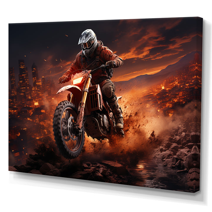 Orange and black Dirt Bike rider I - Motorcycle Canvas Wall Art