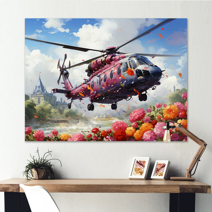 Helicopter springtime flowers horizon - Helicopter Canvas Wall Art