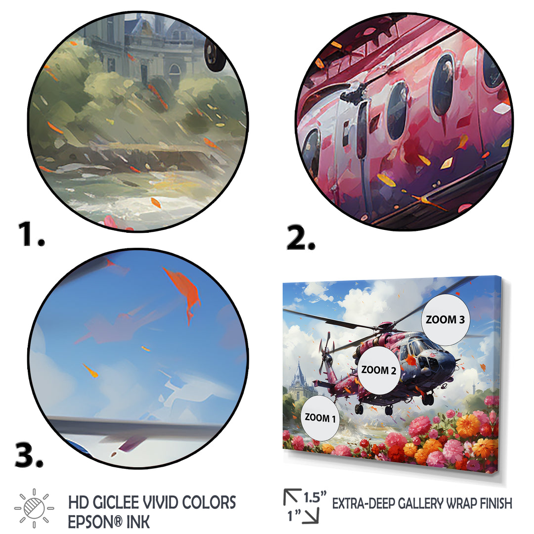 Helicopter springtime flowers horizon - Helicopter Canvas Wall Art