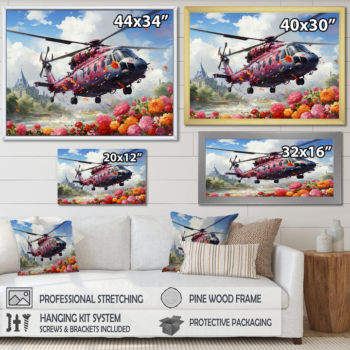 Helicopter springtime flowers horizon - Helicopter Canvas Wall Art