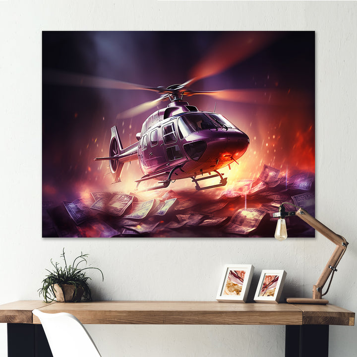 Wealthy Helicopter over Money - Helicopter Canvas Wall Art