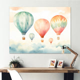 Green and red watercolor Hot Air Balloon horizon I - Hot Air Balloon Canvas Wall Art