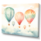 Green and red watercolor Hot Air Balloon horizon I - Hot Air Balloon Canvas Wall Art