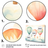 Green and red watercolor Hot Air Balloon horizon I - Hot Air Balloon Canvas Wall Art