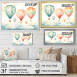 Green and red watercolor Hot Air Balloon horizon I - Hot Air Balloon Canvas Wall Art