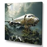 Green crashed Plane in the jungle - Plane Canvas Wall Art