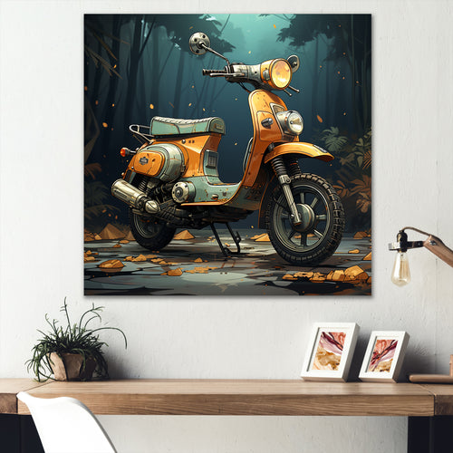 Orange Scotter on the streets - Scooter Canvas Wall Art