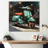 Green Scotter on the streets - Scooter Canvas Wall Art