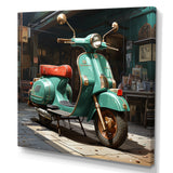 Green Scotter on the streets - Scooter Canvas Wall Art