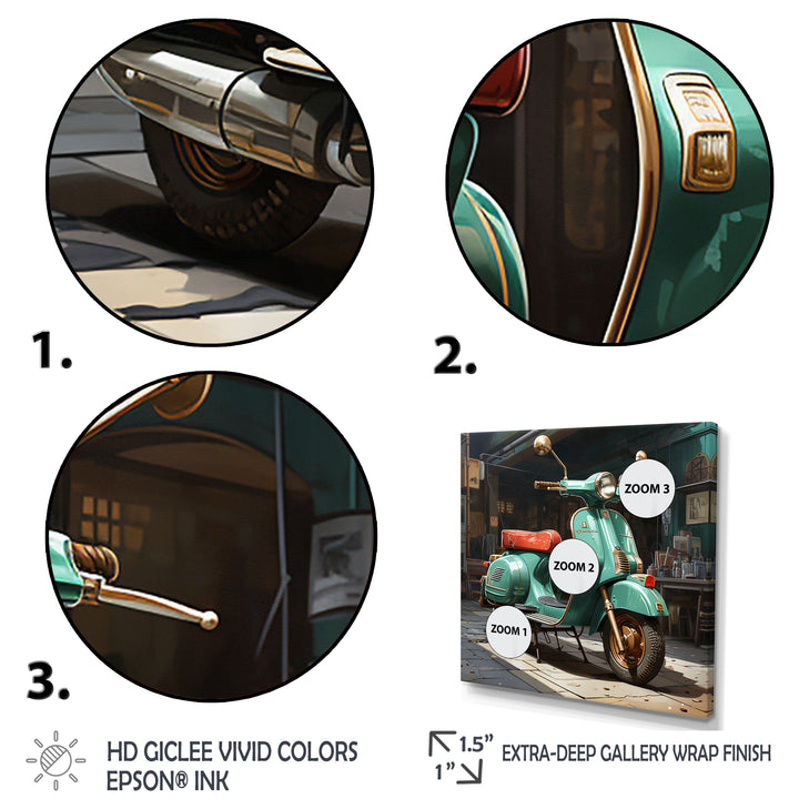 Green Scotter on the streets - Scooter Canvas Wall Art