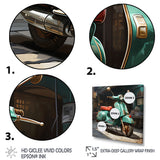 Green Scotter on the streets - Scooter Canvas Wall Art