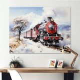 Red and white beautiful countryside train - Transportation Train Canvas Wall Art