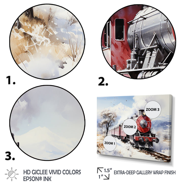 Red and white beautiful countryside train - Transportation Train Canvas Wall Art
