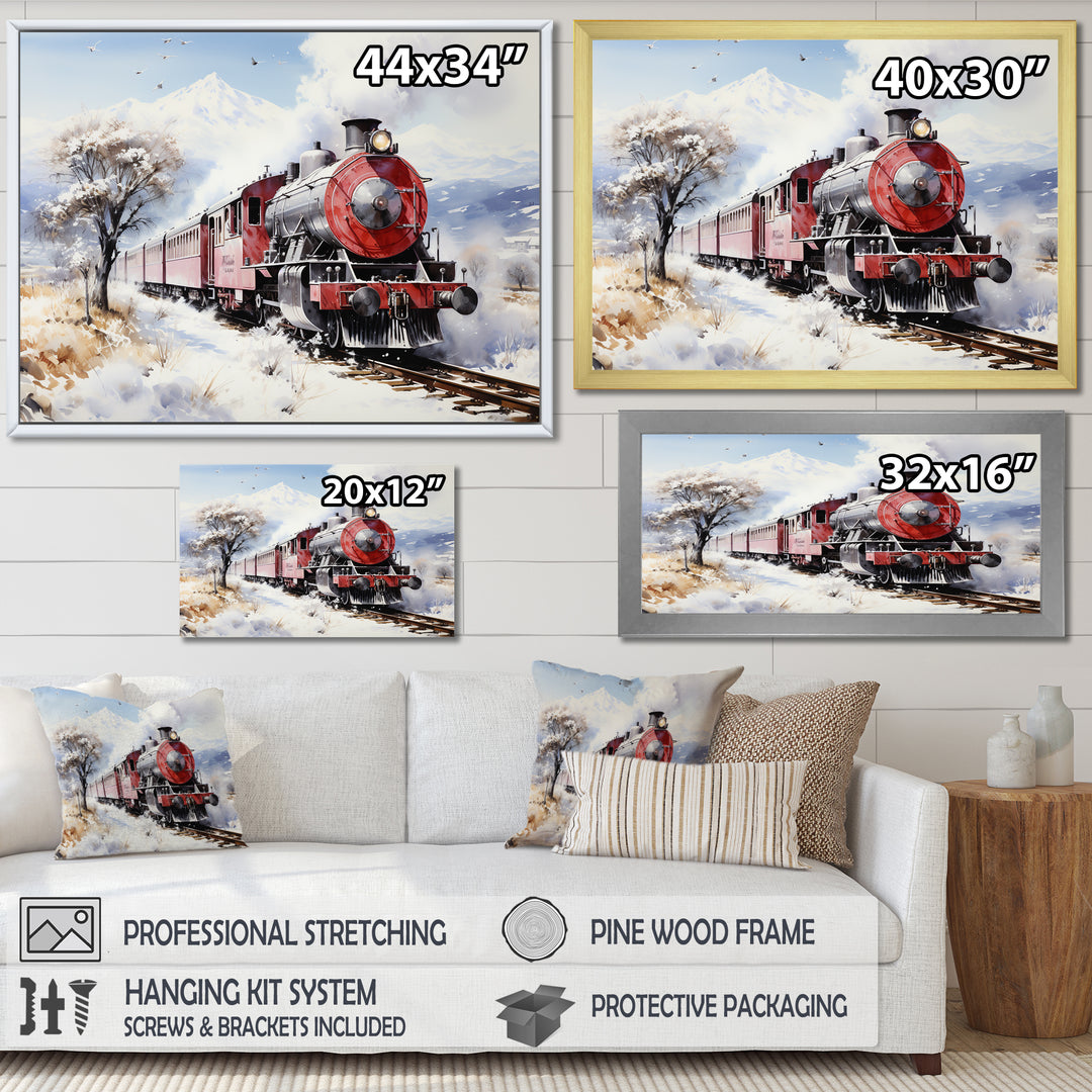 Red and white beautiful countryside train - Transportation Train Canvas Wall Art