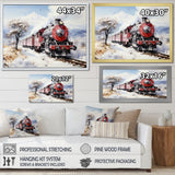 Red and white beautiful countryside train - Transportation Train Canvas Wall Art