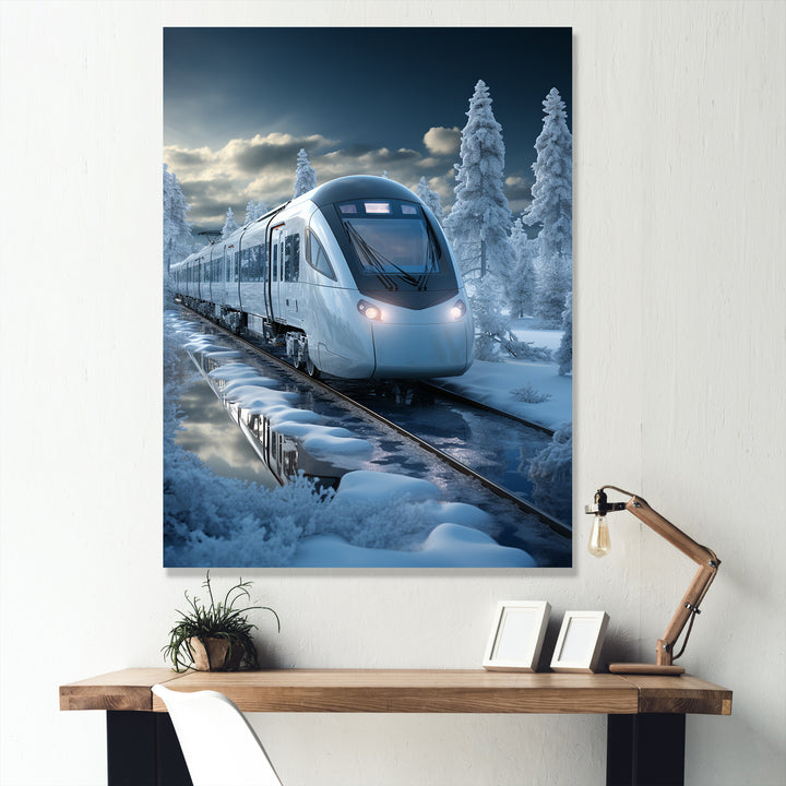 Christmas snow Train Journey I - Transportation Train Canvas Wall Art