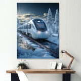 Christmas snow Train Journey I - Transportation Train Canvas Wall Art