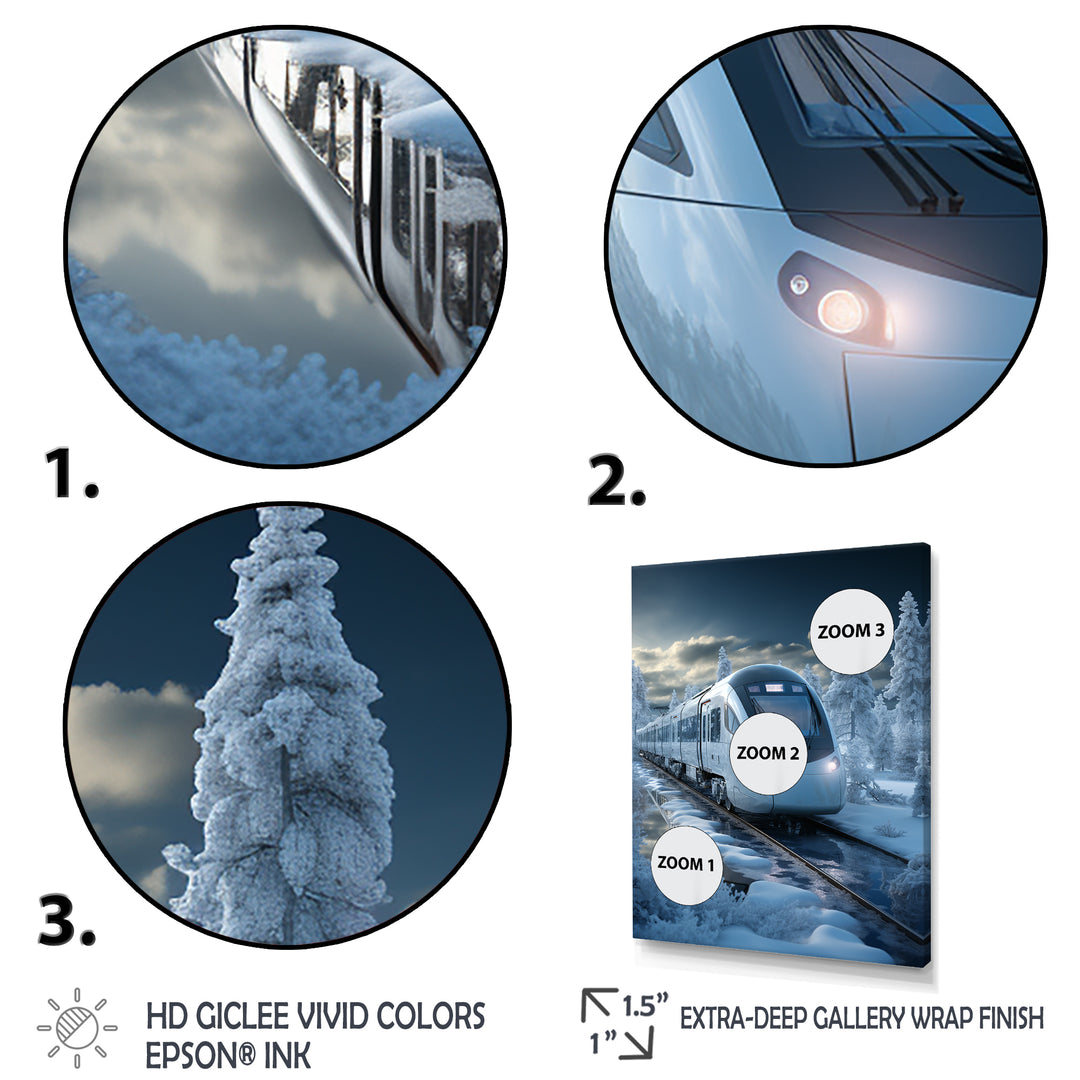 Christmas snow Train Journey I - Transportation Train Canvas Wall Art