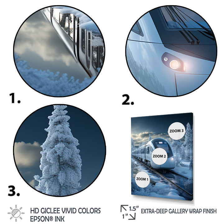Christmas snow Train Journey I - Transportation Train Canvas Wall Art