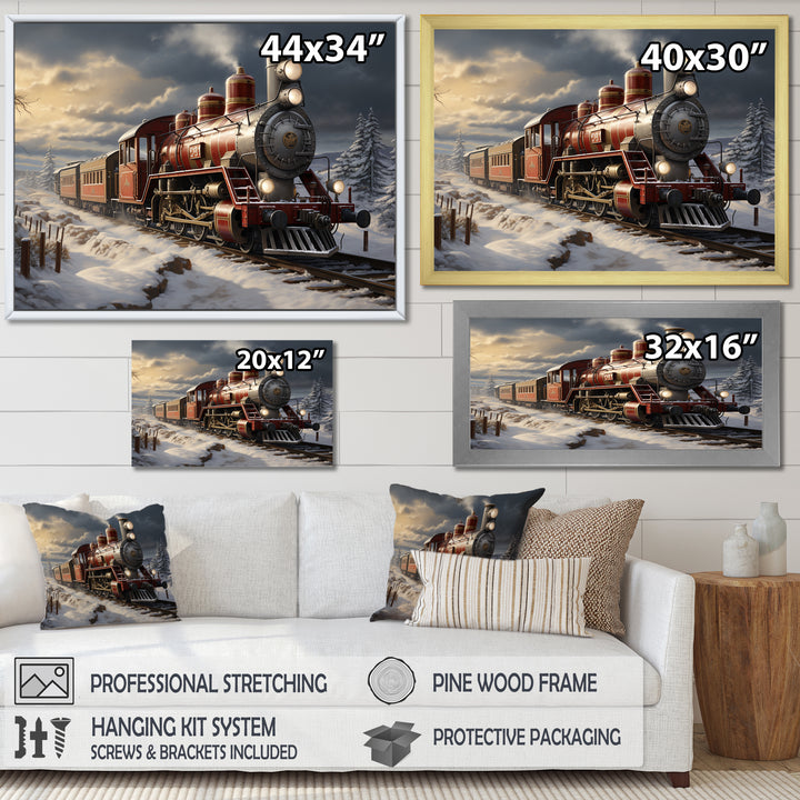 Christmas countryside winter train - Transportation Train Canvas Wall Art