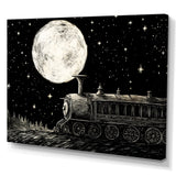 Black and white train at night I - Transportation Train Canvas Wall Art