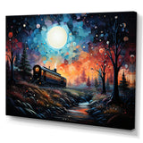 Orange moonlight countryside Train Journey I - Transportation Train Canvas Wall Art