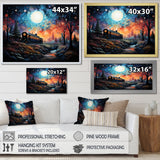 Orange moonlight countryside Train Journey I - Transportation Train Canvas Wall Art
