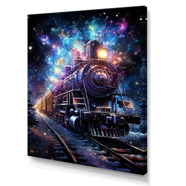 Purple moonlight Train Journey - Transportation Train Canvas Wall Art