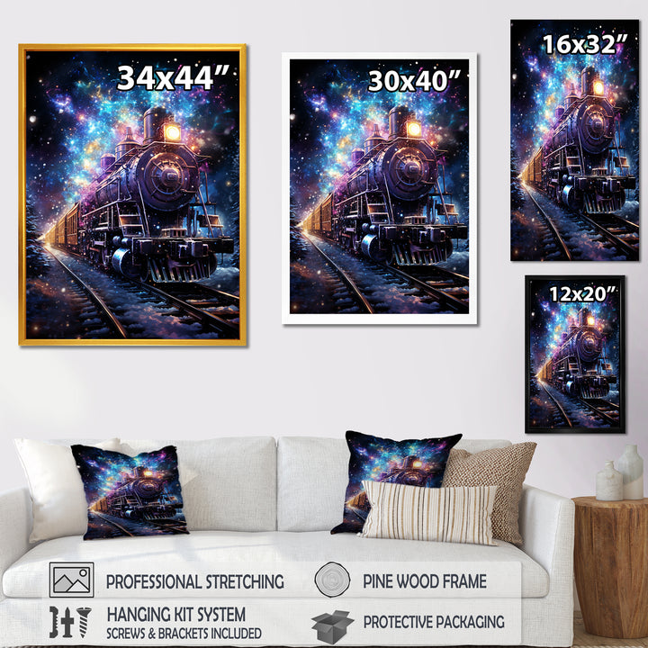 Purple moonlight Train Journey - Transportation Train Canvas Wall Art