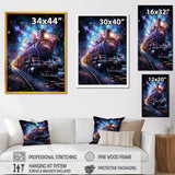 Purple moonlight Train Journey - Transportation Train Canvas Wall Art