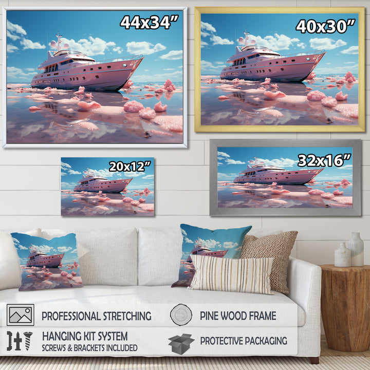 Pink yacht voyage success - Boat Canvas Wall Art