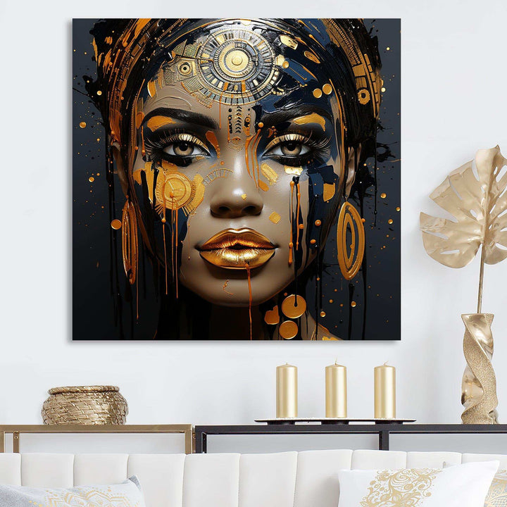 Black and gold Expressive Tribes African Woman I - Fashion Canvas Wall Art