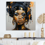 Black and gold Expressive Tribes African Woman IV - Fashion Canvas Wall Art