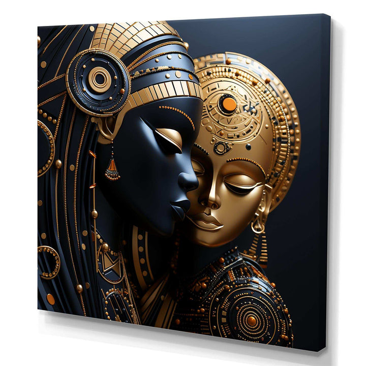 Cubism black and gold African Mother  II - Fashion Canvas Wall Art