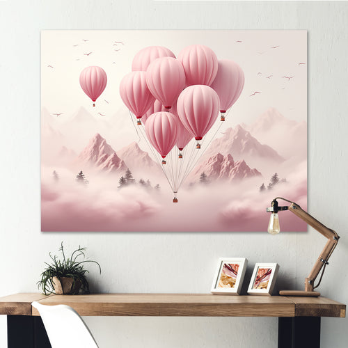 Pink Air Balloon Adventure on Peak - Hot Air Balloon Canvas Wall Art