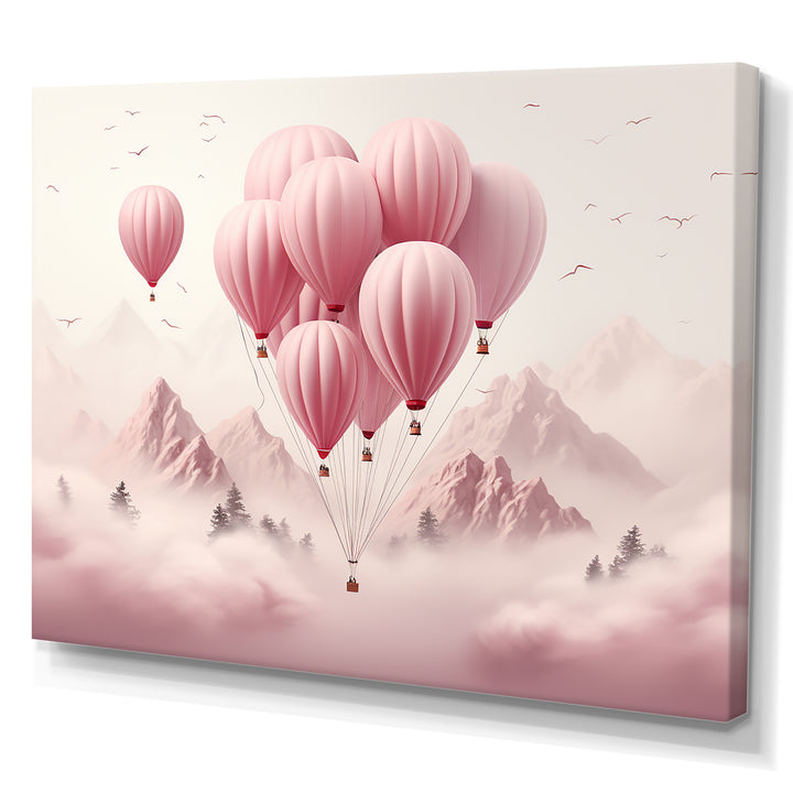 Pink Air Balloon Adventure on Peak - Hot Air Balloon Canvas Wall Art