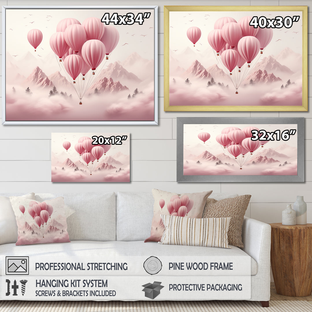Pink Air Balloon Adventure on Peak - Hot Air Balloon Canvas Wall Art