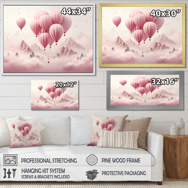 Pink Air Balloon Adventure on Peak - Hot Air Balloon Canvas Wall Art