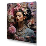 Floral Pink and blue Mexican Portrait II - Fashion Canvas Wall Art