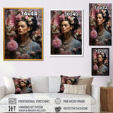 Floral Pink and blue Mexican Portrait II - Fashion Canvas Wall Art