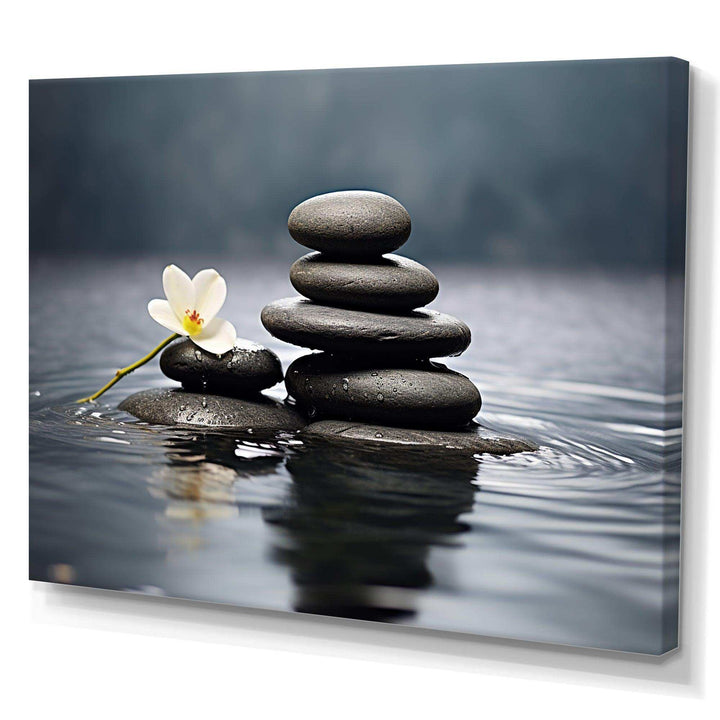 Blue Zen Serenity of Spiritual Stones in Water III - Spiritual Canvas Wall Art