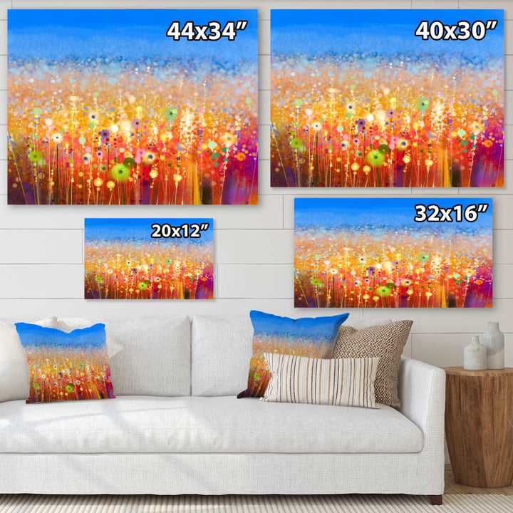 Abstract Flower Field Watercolor Painting Framed Print Matte White - 1.5" Width