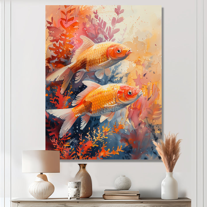 Orange coral Marine koi fish magic - Coral Wall Art Prints