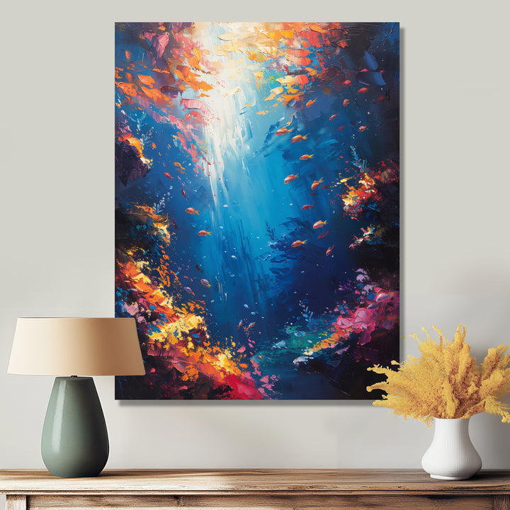 Blue orange coral clownfish Marine life - Coral Framed Canvas Art